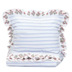 HOMLA Pościel Katina Bawelniana W Niebieski Wzor Z Falbanka 160X200 Cm