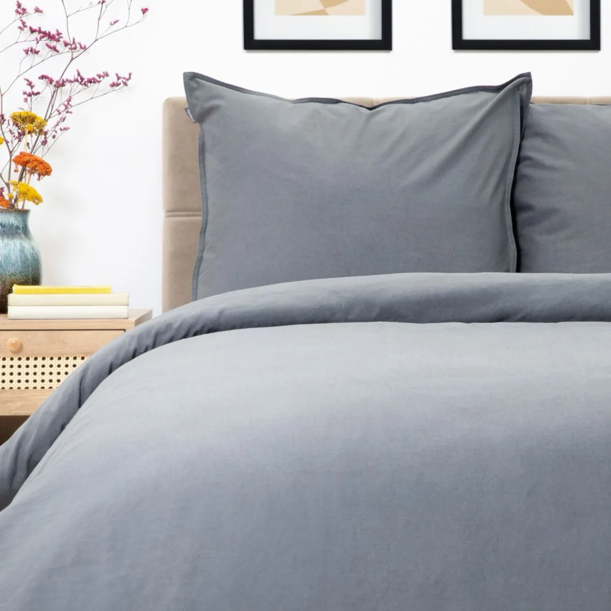 HOMLA Pościel Kinsey Bawelniana Grafitowa Z Denimowym Szwem 160X200 + 2*50X60 Cm