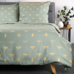 HOMLA Pościel Luro Z Mikrofibry Oliwkowa W Owady 160X200 Cm