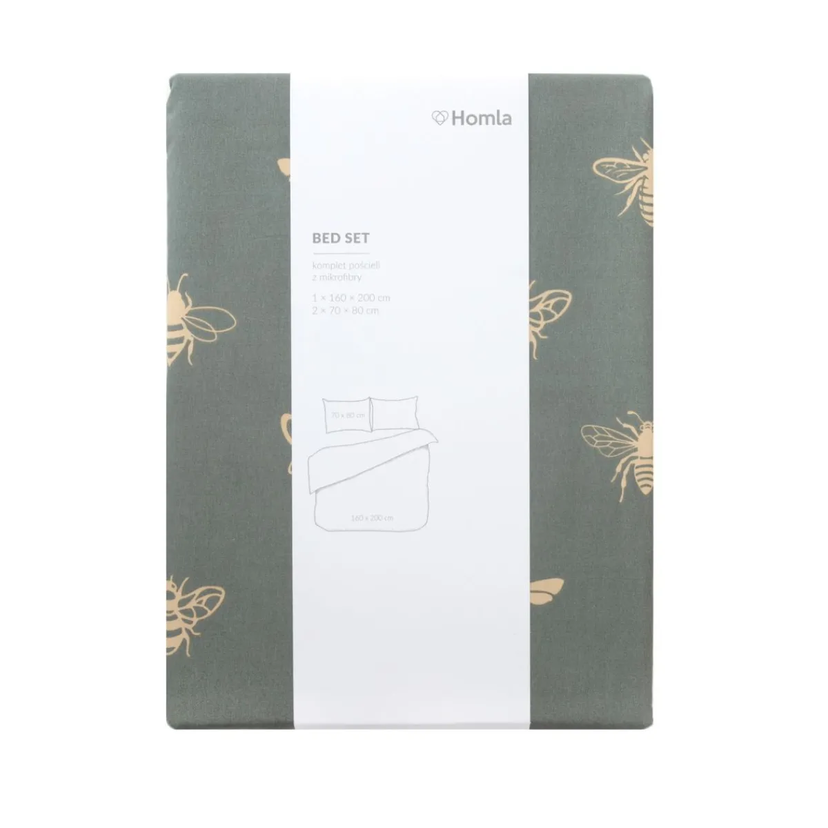 HOMLA Pościel Luro Z Mikrofibry Oliwkowa W Owady 160X200 Cm