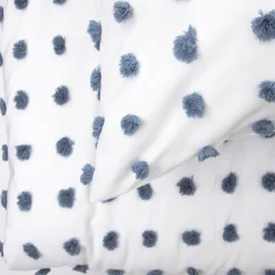 HOMLA Pościel Nivell Z Mikrofibry Z Niebieskimi Pomponami 160X200 Cm