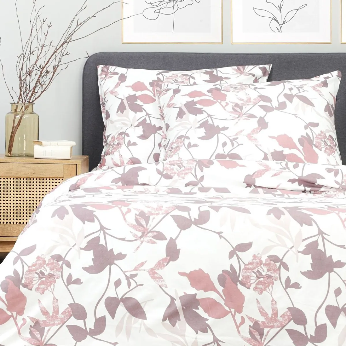 HOMLA Pościel Rosa Z Mikrofibry W Rozowe Liscie 200X220 Cm