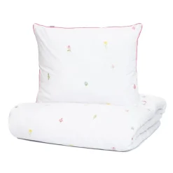 HOMLA Pościel Sadie Bawelniana W Kwiatki Z Rozowa Lamowka 140X200 Cm + 1*50X60 Cm