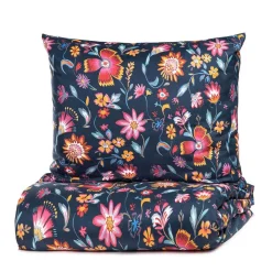 HOMLA Pościel Vabel Z Mikrofibry Granatowa W Liscie I Kwiaty 160X200 Cm