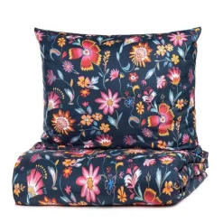 HOMLA Pościel Vabel Z Mikrofibry Granatowa W Liscie I Kwiaty 140X200 Cm + 1*70X80 Cm