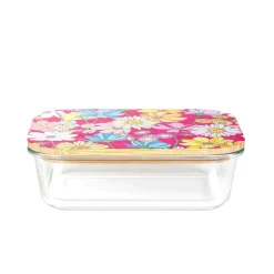 HOMLA Pojemnik Bambou Summer Z Bambusowa Pokrywka W Kwiaty 1,05 L