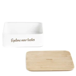 HOMLA Pojemnik Escille Z Drewniana Pokrywka Bialy 18X15X6 Cm