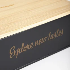 HOMLA Pojemnik Escille Z Drewniana Pokrywka Czarny 18X15X6 Cm