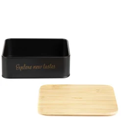 HOMLA Pojemnik Escille Z Drewniana Pokrywka Czarny 18X15X6 Cm