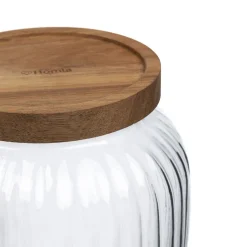 HOMLA Pojemnik Pavo Ryflowany Z Akacjowa Przykrywka 19 X14 Cm