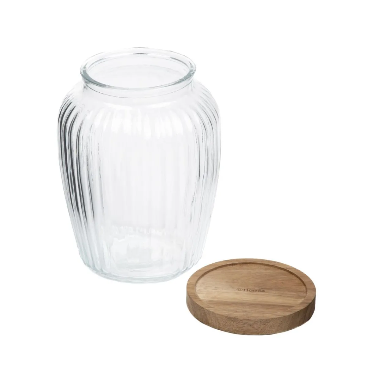 HOMLA Pojemnik Pavo Ryflowany Z Akacjowa Przykrywka 19 X14 Cm
