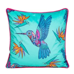 HOMLA Poszewka Frida Kahlo Z Kolibrami Turkusowa 45X45 Cm