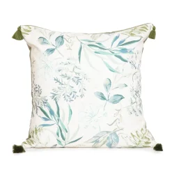 HOMLA Poszewka Lempi W Liscie Oliwkowa Z Fredzlami 45X45 Cm