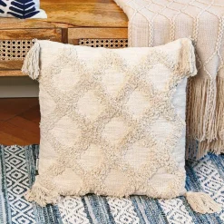 HOMLA Poszewka Monto Bezowa Z Fredzlami I Zdobieniami 45X45 Cm
