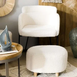 HOMLA Pufa Alda Boogie Bezowa W Tkaninie Teddy 50X40X31 Cm