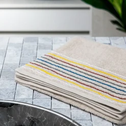 HOMLA Ręcznik Mikasa Bezowy Z Kolorowymi Paskami 50X90Cm