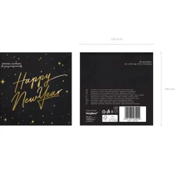 PARTYDECO Serwetki New Year Papierowe Czarne 20 Szt. 16,5X16,5 Cm