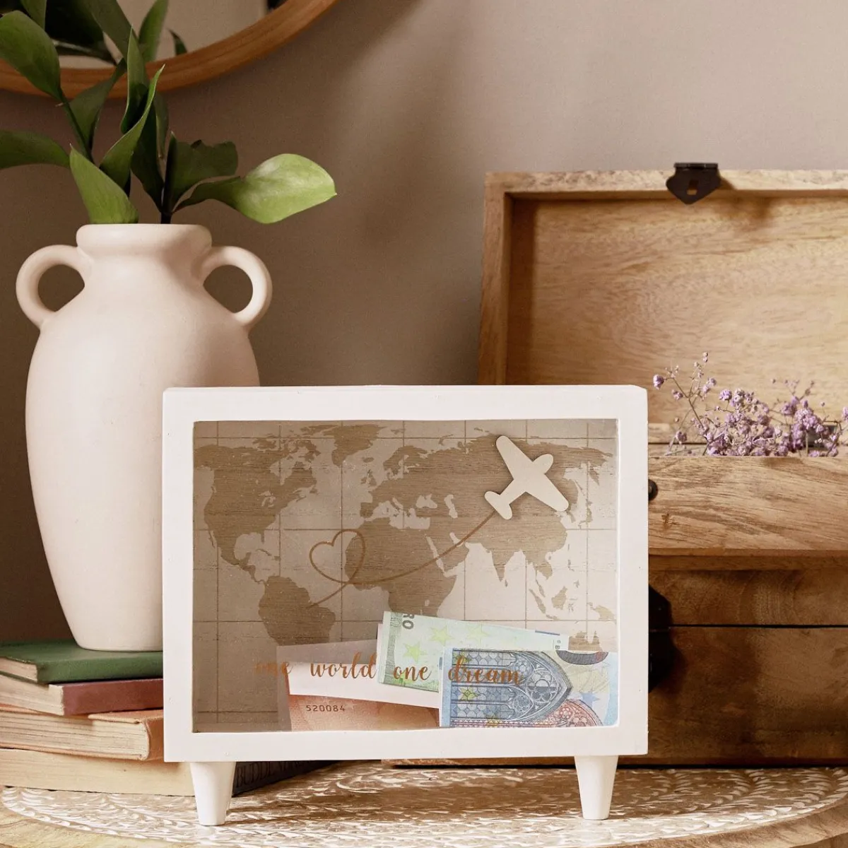 HOMLA Skarbonka Moneybox Next Adventure Biala 21X7X19 Cm