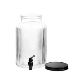 HOMLA Sloik Velmo Z Kranikiem Prazkowany Z Czarna Pokrywka 6 L