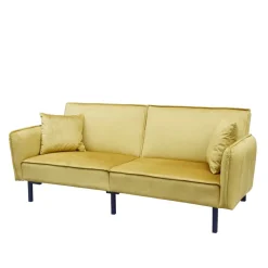 HOMLA Sofa Canto 3-Osobowa, Z Funkcja Spania, Welurowa Musztardowa 199X90X85 Cm