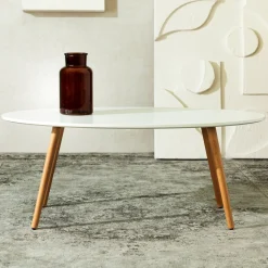 HOMLA Stol Travesa Naturalny Z Bialym Blatem 110X60X45Cm