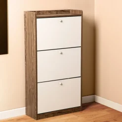 HOMLA Szafka Na Buty Eira Z Bialymi Frontami 60X24X114 Cm