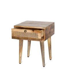 HOMLA Szafka Nocna Natte Lite Drewno Mango Z Rattanem 40X40X50 Cm