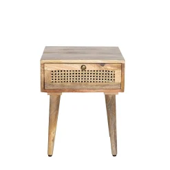 HOMLA Szafka Nocna Natte Lite Drewno Mango Z Rattanem 40X40X50 Cm