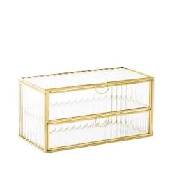 HOMLA Szkatulka Na Bizuterie Grazia Z Szufladka Ze Szkla Prazkowanego 21X10X10,5 Cm