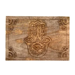 HOMLA Szkatulka Na Bizuterie Hamsa Z Drewna Mango Zlobiona 22X14X8 Cm
