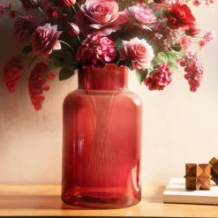 HOMLA Wazon Tenno Szklany Rozowy 14,5X14,5X25,5 Cm