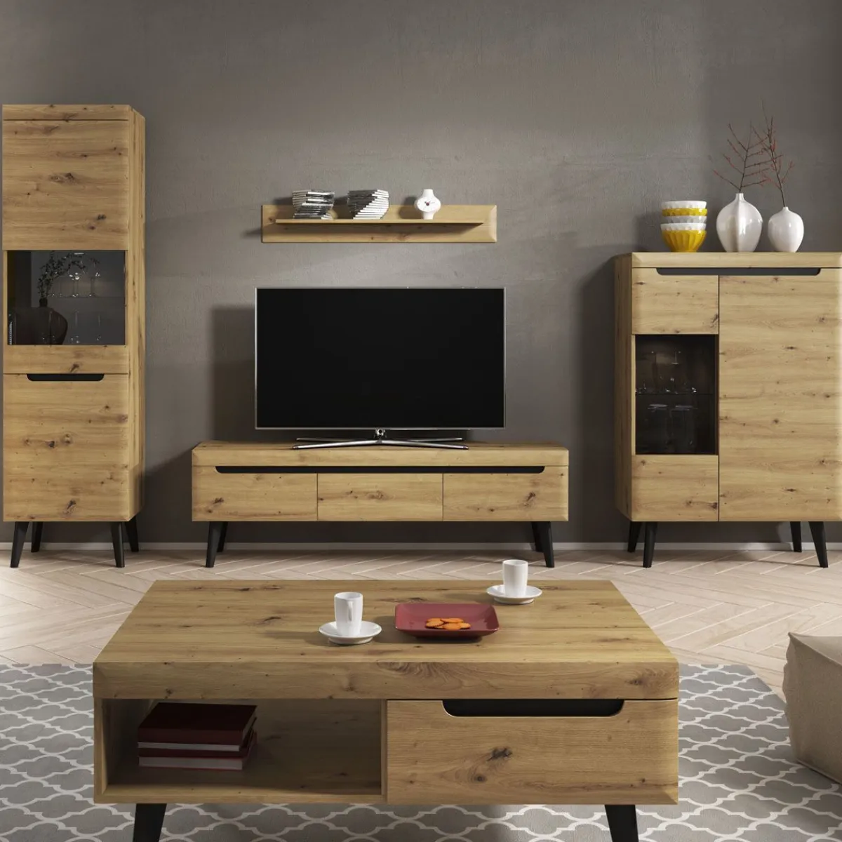 HOMLA Witryna Nordi! Dab Artisan 90X134X40 Cm