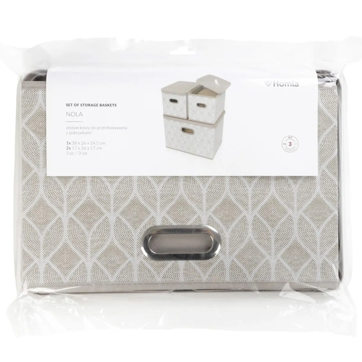 HOMLA Zestaw Koszy Do Przechowywania Nola Bezowych 1X39X27X17 Cm 2X18X26X17 Cm