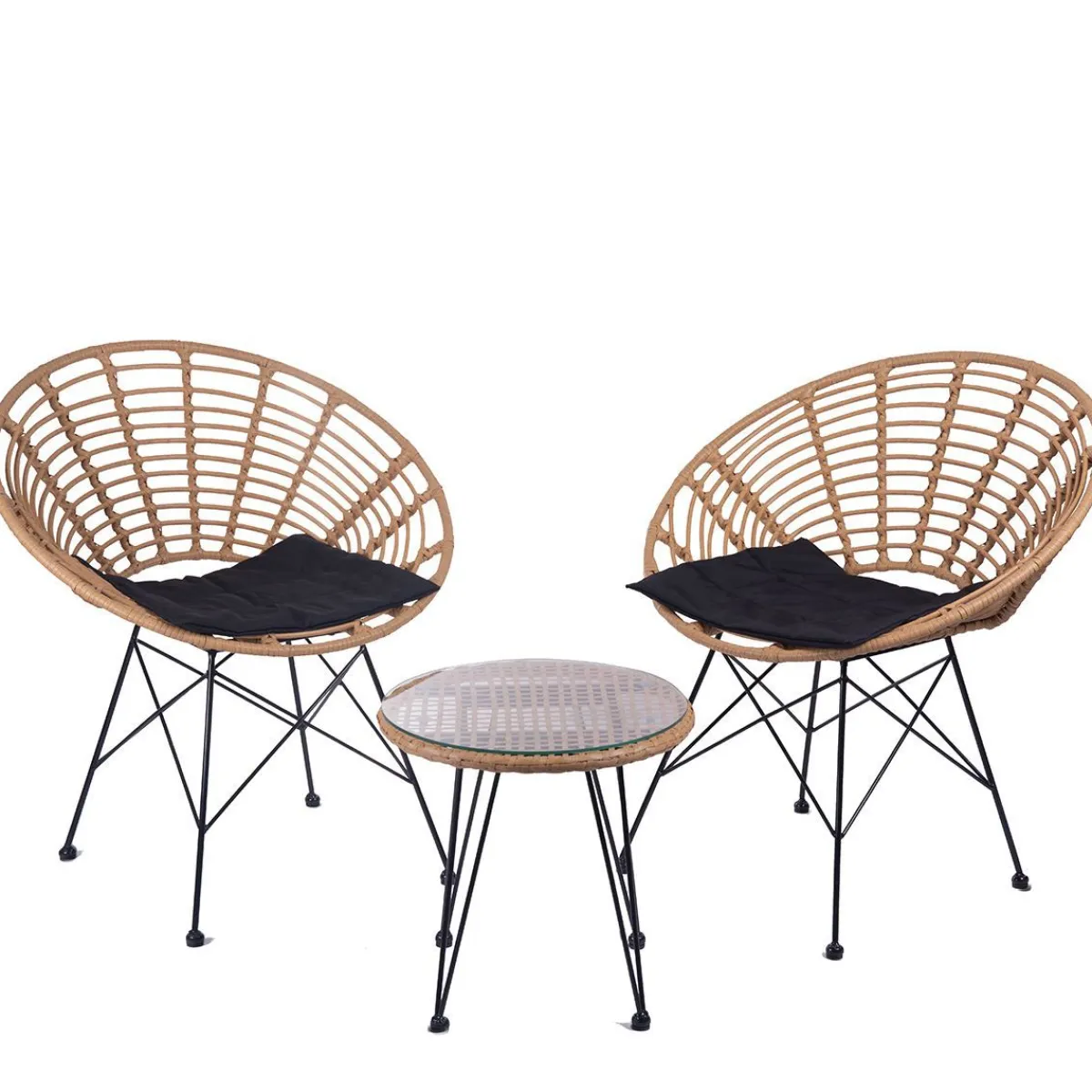 HOMLA Zestaw Mebli Leuca Boho Plecione Naturalne Z Dwiema Poduszkami 3 Szt.