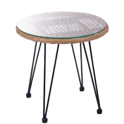 HOMLA Zestaw Mebli Leuca Boho Plecione Naturalne Z Dwiema Poduszkami 3 Szt.