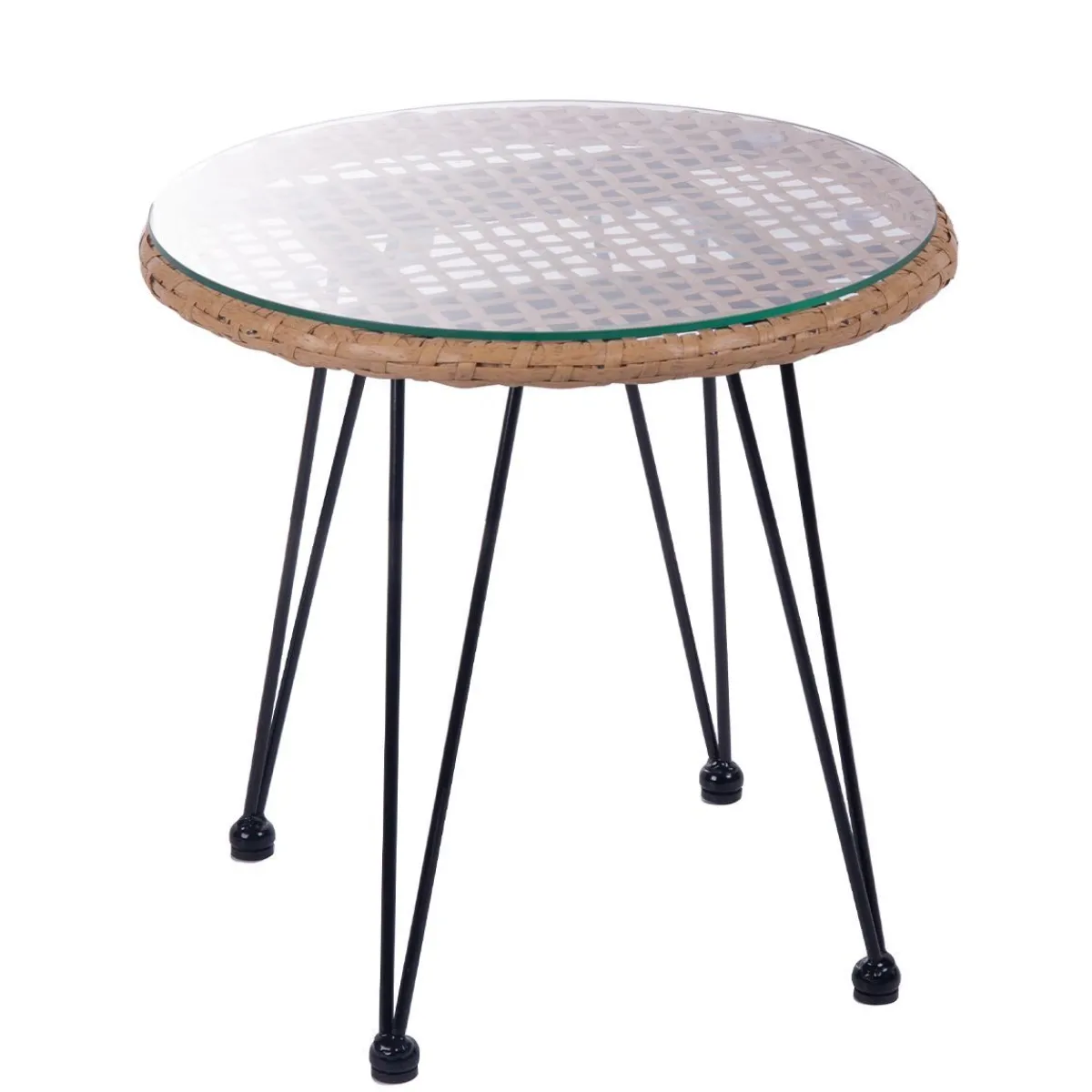 HOMLA Zestaw Mebli Leuca Boho Plecione Naturalne Z Dwiema Poduszkami 3 Szt.