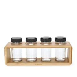 HOMLA Zestaw Przyprawnikow Bambou Bambusowych Na Stojaku 4 Sloiczki 26X7,5 Cm