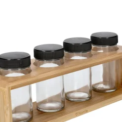 HOMLA Zestaw Przyprawnikow Bambou Bambusowych Na Stojaku 4 Sloiczki 26X7,5 Cm