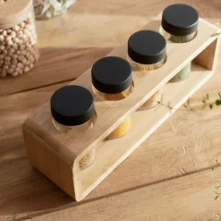 HOMLA Zestaw Przyprawnikow Bambou Bambusowych Na Stojaku 4 Sloiczki 26X7,5 Cm