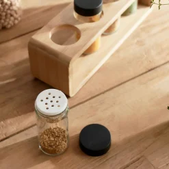 HOMLA Zestaw Przyprawnikow Bambou Bambusowych Na Stojaku 4 Sloiczki 26X7,5 Cm