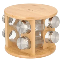 HOMLA Zestaw Przyprawnikow Bambou Na Obrotowym Stojaku - 8 Sloiczkow 15X19 Cm