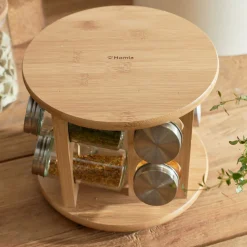 HOMLA Zestaw Przyprawnikow Bambou Na Obrotowym Stojaku - 8 Sloiczkow 15X19 Cm