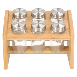 HOMLA Zestaw Przyprawnikow Mooka Bambusowych Na Stojaku 6 Sloiczkow 14X21Cm