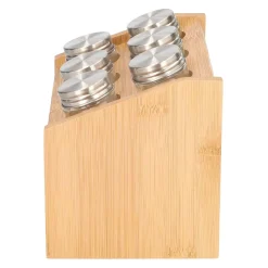 HOMLA Zestaw Przyprawnikow Mooka Bambusowych Na Stojaku 6 Sloiczkow 14X21Cm