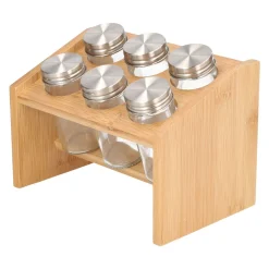 HOMLA Zestaw Przyprawnikow Mooka Bambusowych Na Stojaku 6 Sloiczkow 14X21Cm