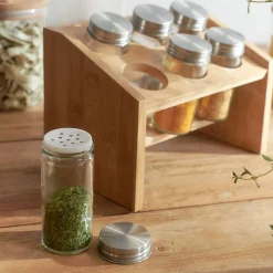 HOMLA Zestaw Przyprawnikow Mooka Bambusowych Na Stojaku 6 Sloiczkow 14X21Cm