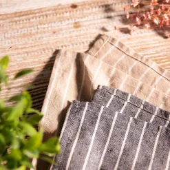 HOMLA Zestaw Scierek Kuchennych Makely Bawelnianych W Paski Bezowa+Niebieska 2*45X65 Cm