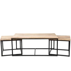 HOMLA Zestaw Stolikow Kawowych Maya Lite Drewno Mango + Metal 110X60X45 Cm/50X50X40Cm