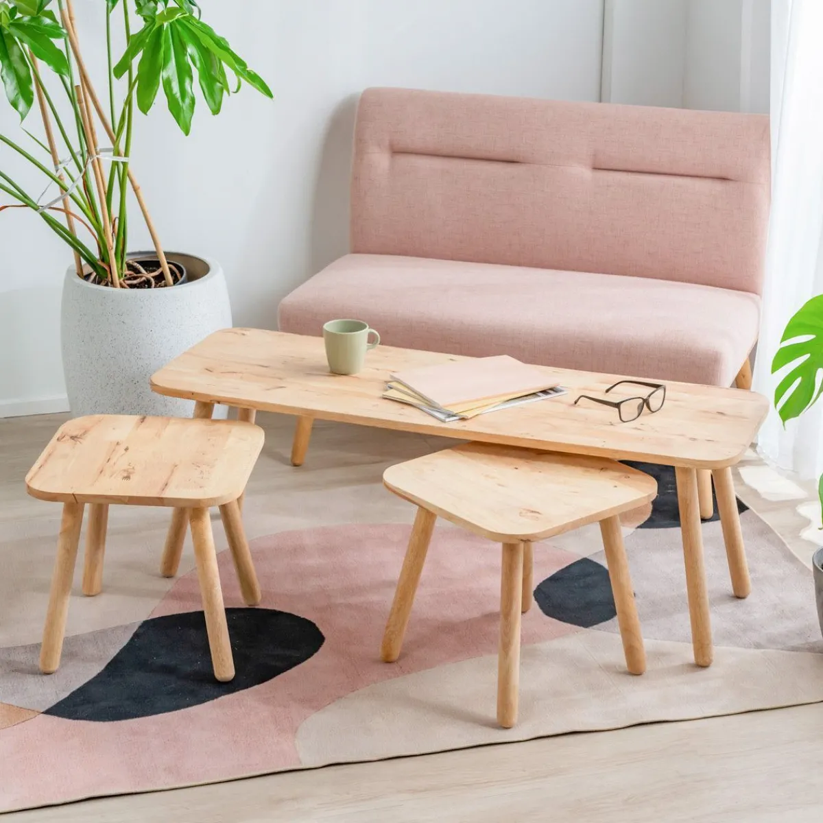 HOMLA Zestaw Stolikow Kawowych Jatil Naturalny 120X40X43\\40X40X35,5 Cm