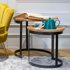 HOMLA Zestaw Stolikow Kawowych Harvey Drewnianych 53X51/43X43 Cm